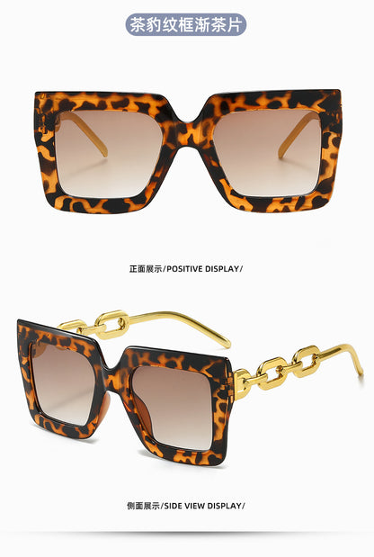 New Cross-Border Chain Anti-Uv Sunglasses European and American Fashion Square Frame Women's High-End Sun Light Luxury Style Square