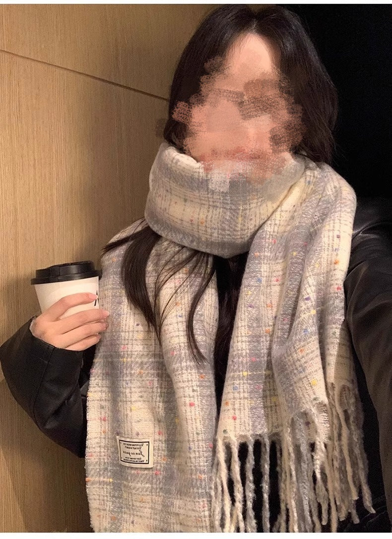2025 New Korean Style Gypsophila Plaid Scarf Women's Autumn and Winter Student Couple Shawl Versatile Warm Scarf Wholesale