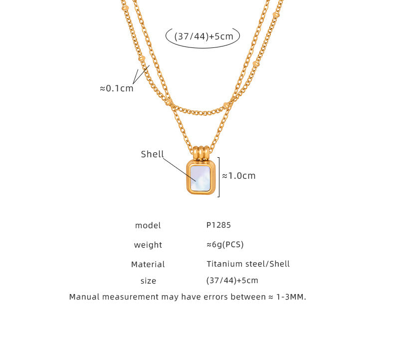French new cross-border retro fashion all-match light luxury titanium steel plated 18K gold white mother shell pendant necklace female jewelry