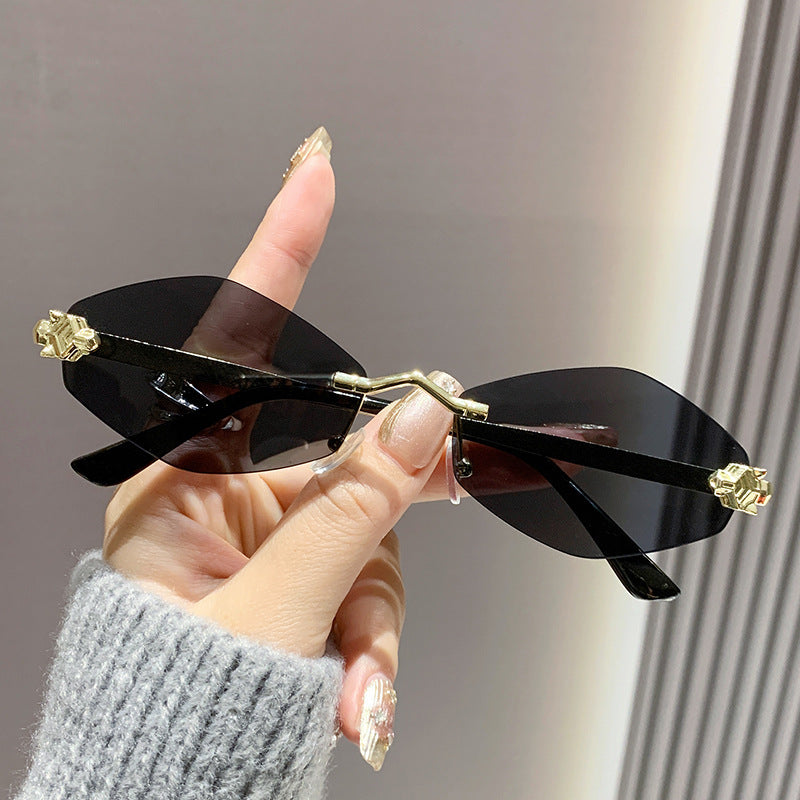 Frameless diamond personality sunglasses 2024 new sunscreen European and American trend sunglasses high sense sunglasses ladies