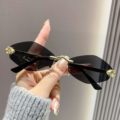 Frameless diamond personality sunglasses 2024 new sunscreen European and American trend sunglasses high sense sunglasses ladies