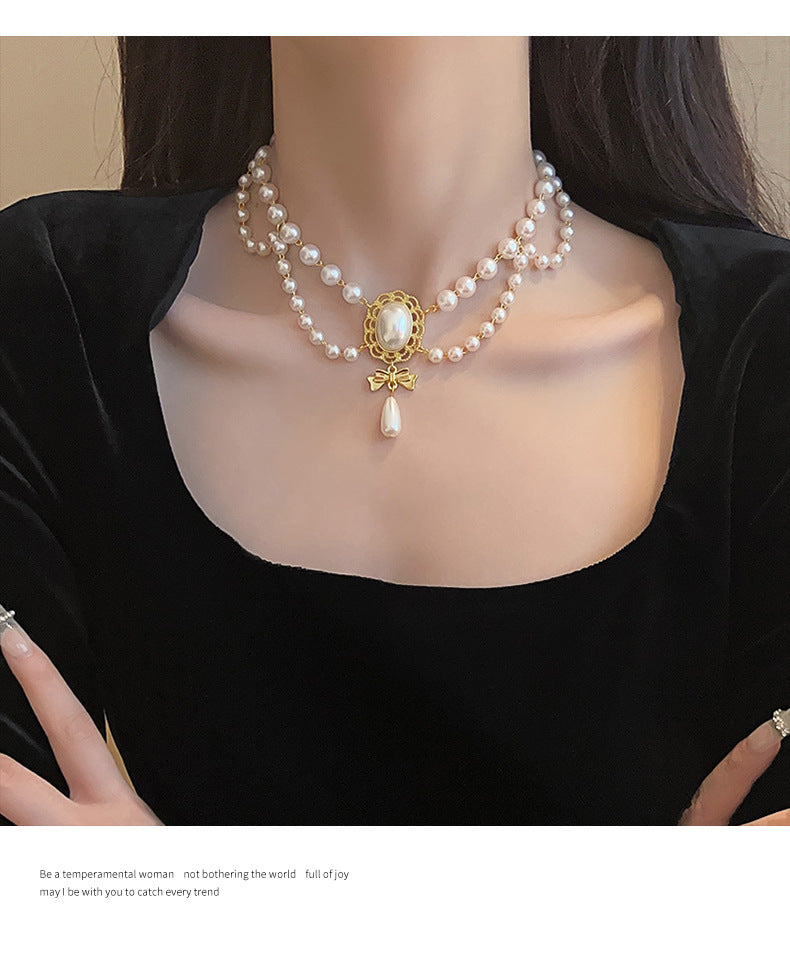 Vintage Baroque Pearl Tassel Necklace Female Bridal Banquet Elegant Fashion Collarbone Necklace Choker Accessories