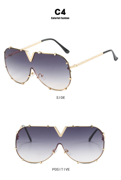 Fashion Metal One-Piece Sunglasses 2024 New Cross-Border European and American V Large Frame Sunglasses Ins Internet Celebrity Sunglasses