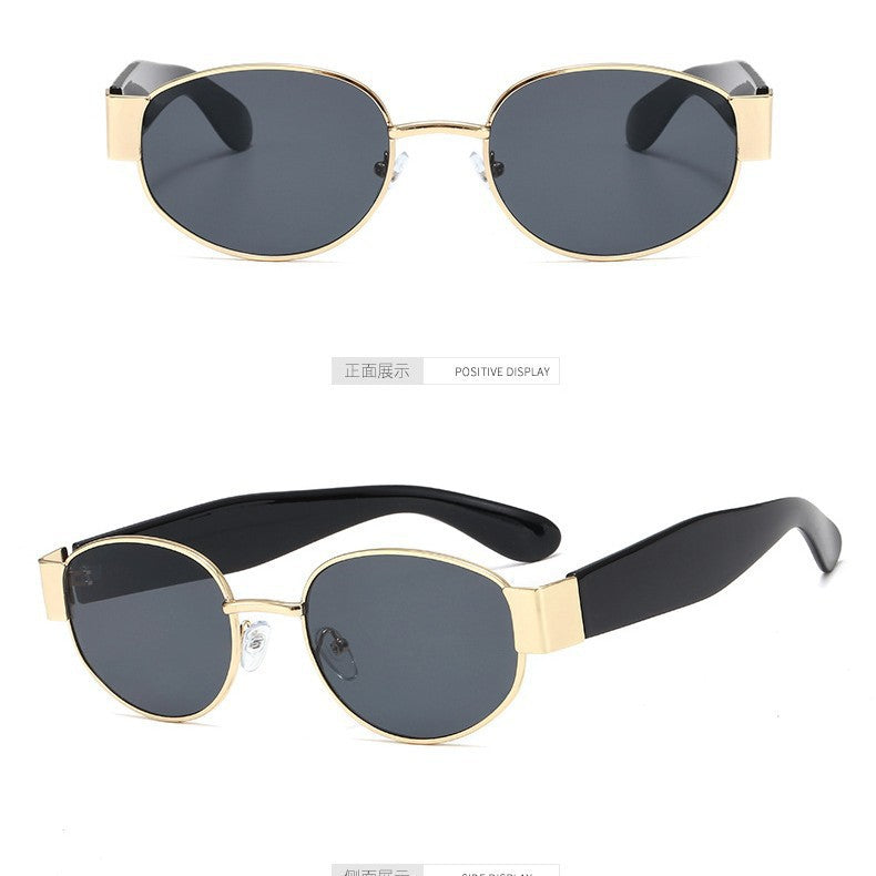 European and American Ins Glasses Trendy Women's Sunglasses Bouncy Internet Celebrity Oval Metal Photo Decorative Sunglasses 3452