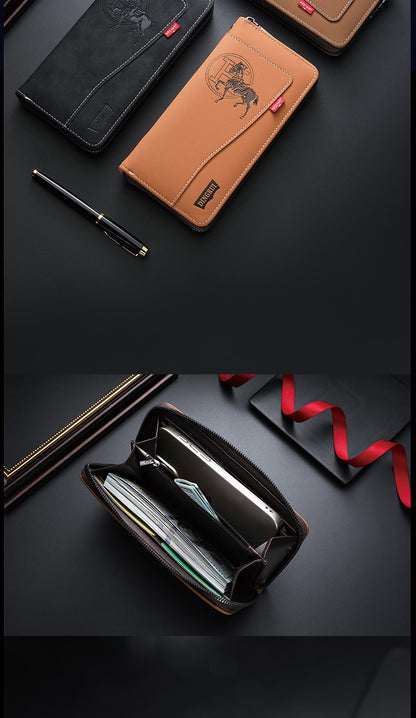 New crazy horse leather men's wallet European and American retro style PU zipper bag fashion short card bag change bag wholesale