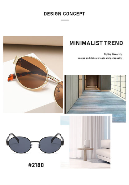 New Metal Oval Sunscreen Sunglasses Cross-Mirror European and American Ins Xiaohongshu Same Style Sunglasses Amazon Hot Selling