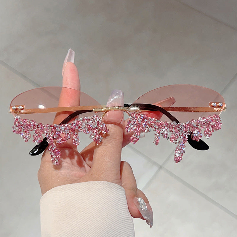 Cross-border New European and American Borderless Diamond-encrusted Angel Tears Sunglasses Spice Girls Street Shooting Cool Personality Funny Sunglasses