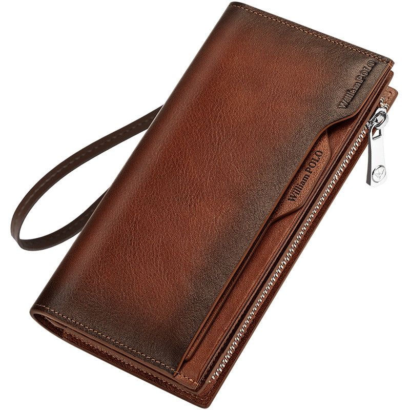 King Paul men's wallet long leather multi card slot fashion retro color hand bag card wallet wholesale