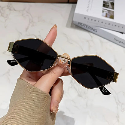 2026 New European and American Fashion Polygonal Rhombus Metal Sunglasses for Women, Trendy and Unique Wide Temple Sunglasses