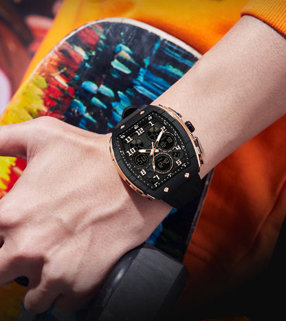 Ofns Fashion Watch Sports Waterproof Watch Barrel-Shaped Multi-Function Luminous Dual-Time Student Digital Watch