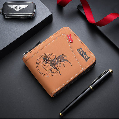 New men's chain wallet European and American retro style horizontal zipper bag fashion short card bag change bag wholesale
