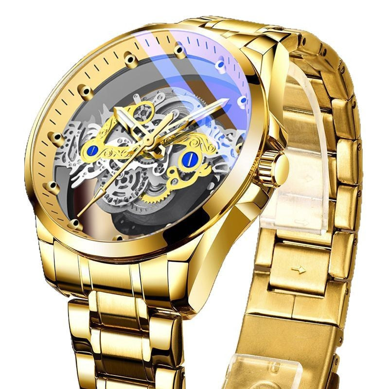 Cross-Border Dropshipping New Double-Sided Hollow Fully Automatic Movement Non-Mechanical Watch Tourbillon Watch Men's Waterproof