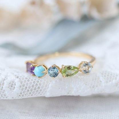 Niche Crystal Multi-gem Geometric Ring Women's Fashionable Distinctive Exquisite Light Luxury All-match High-end Open Finger Ring