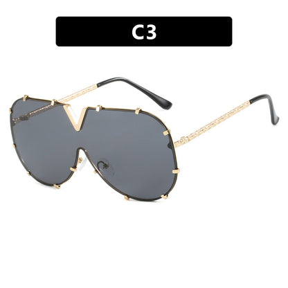 Fashion Metal One-Piece Sunglasses 2024 New Cross-Border European and American V Large Frame Sunglasses Ins Internet Celebrity Sunglasses