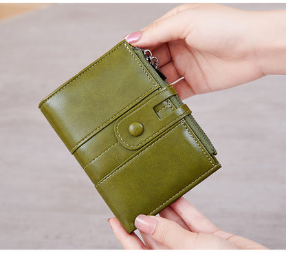 Cross-Border 2025Rfid Anti-Theft Wallet Retro Oil Wax Leather Double Zipper Coin Purse European and American Fashion Short Wallet