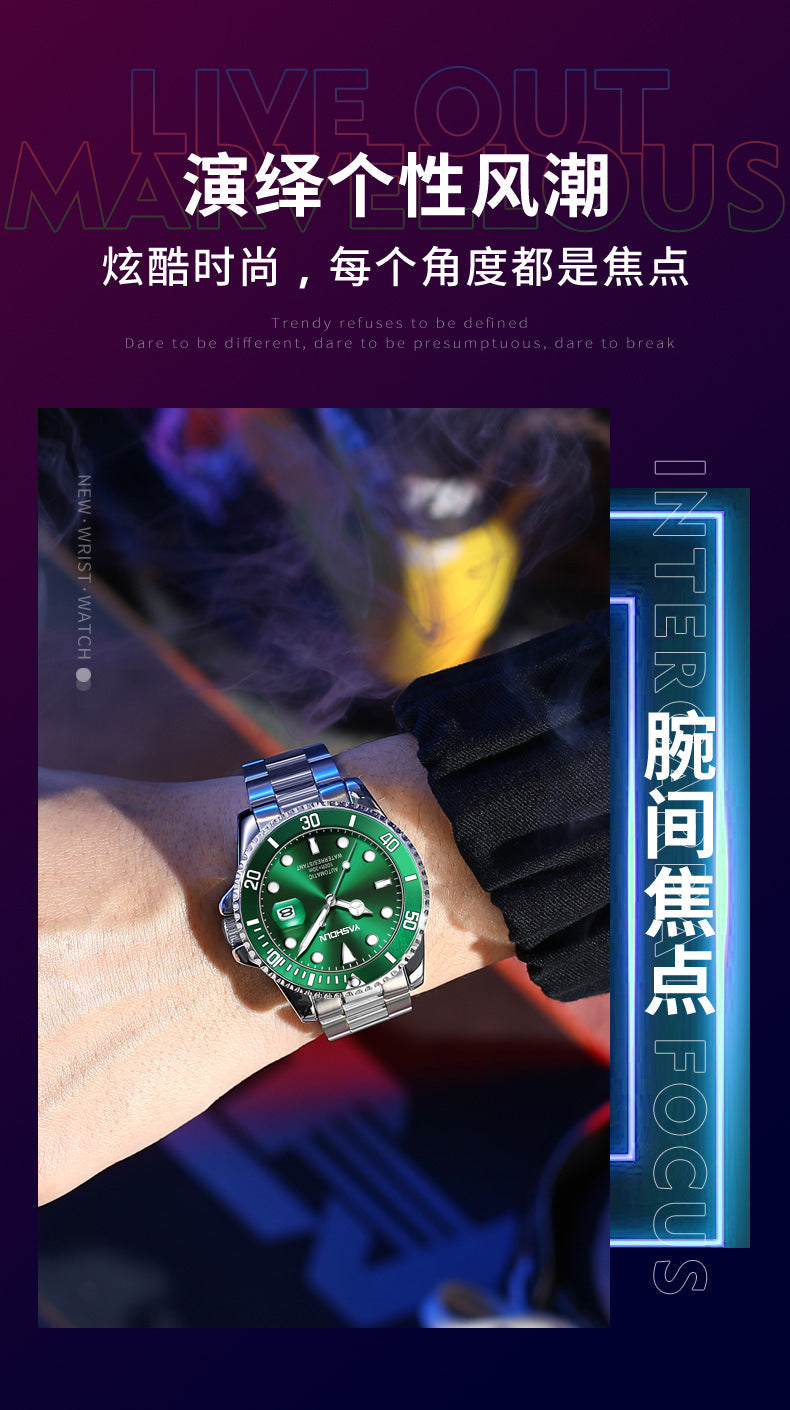 Ashi ton new steel band men's watch hollow automatic mechanical watch calendar waterproof foreign trade men's watch wholesale