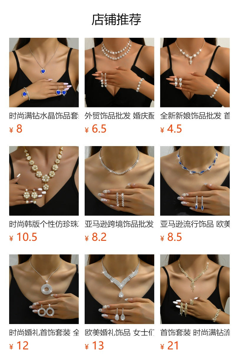 Factory Direct Approval Fashion Wedding Wedding Photography Accessories Earrings Necklace Bracelet Set Combination Multiple Choice