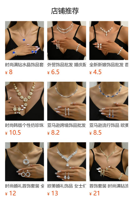 Factory Direct Approval Fashion Wedding Wedding Photography Accessories Earrings Necklace Bracelet Set Combination Multiple Choice
