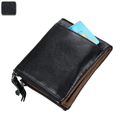 Crazy Horse Cowhide Men's Wallet RFID Anti-theft Brush Cowhide Short Men's Ticket Clip Wallet Double Zipper Coin Purse