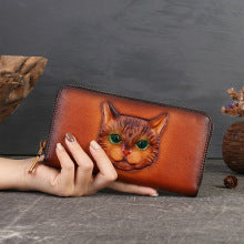 New Top Layer Cowhide Coin Purse Women's Butterfly Leather Carved Bag Long Wallet European and American Clutch Leather Women's Wallet