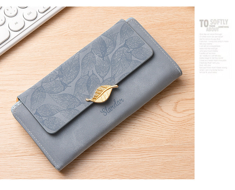 Amazon Cross-border Wallet Wholesale European and American Retro Frosted Leaf Buckle Long Clutch Large Capacity