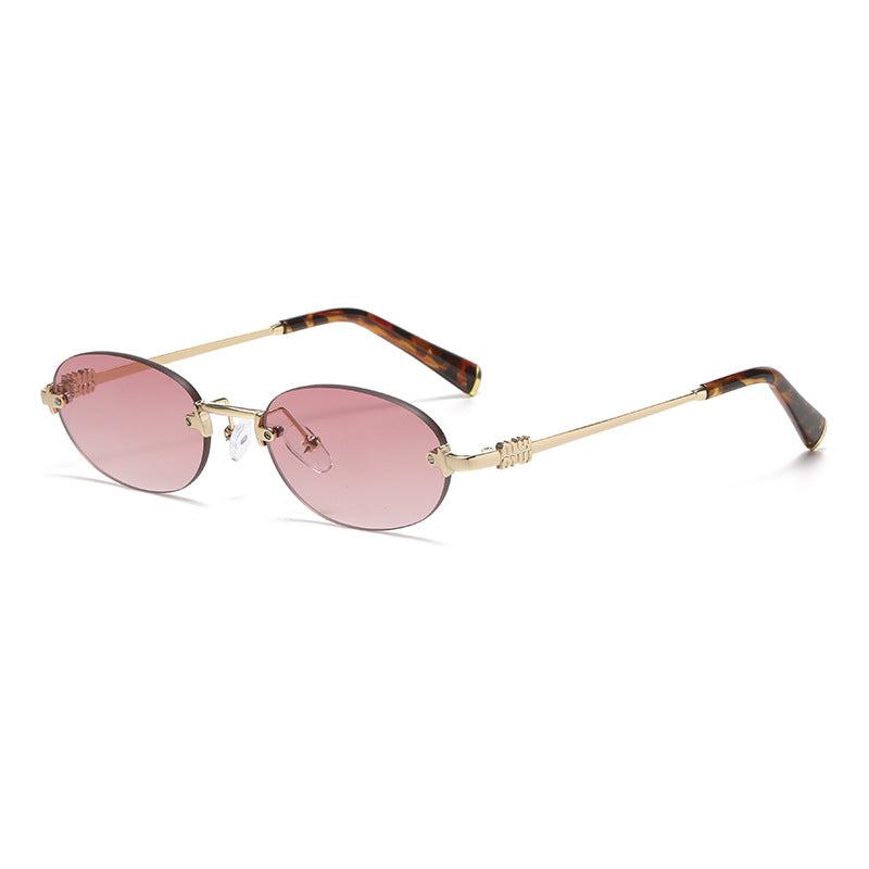2026 New Oval Rimless Sunglasses European and American Retro Sunglasses Trendy Concave Shape Fashion Street Style Sunglasses