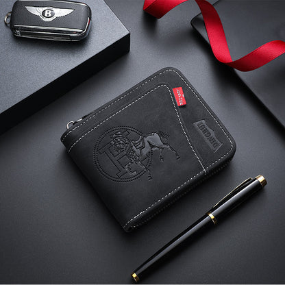 New men's chain wallet European and American retro style horizontal zipper bag fashion short card bag change bag wholesale