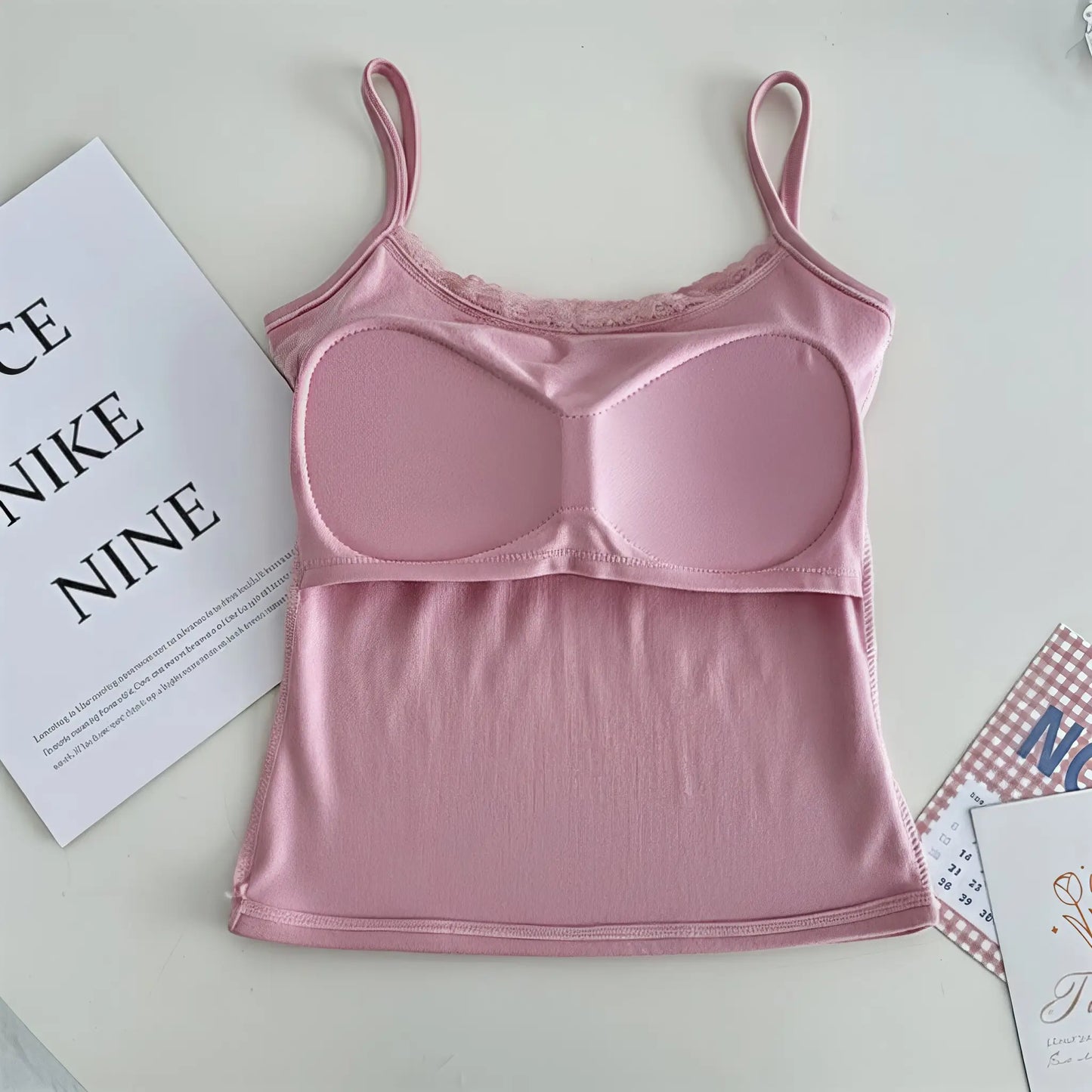 Pink Lace Trim Cami Top with Pad