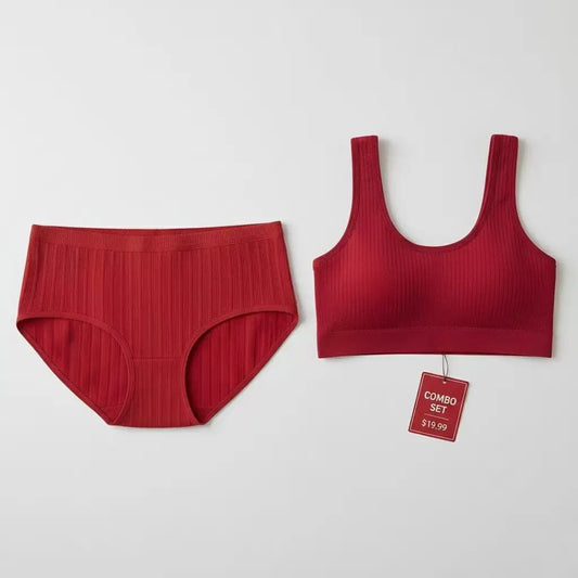 Premium Combo: Red Seamless Bra & Japanese Style Briefs