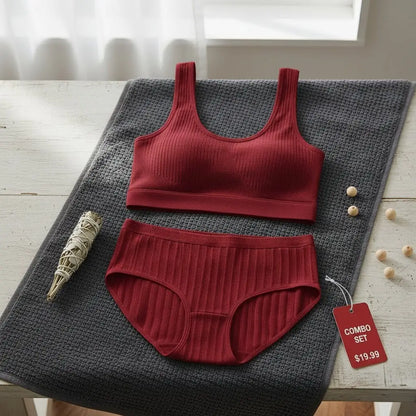 Premium Combo: Red Seamless Bra & Japanese Style Briefs