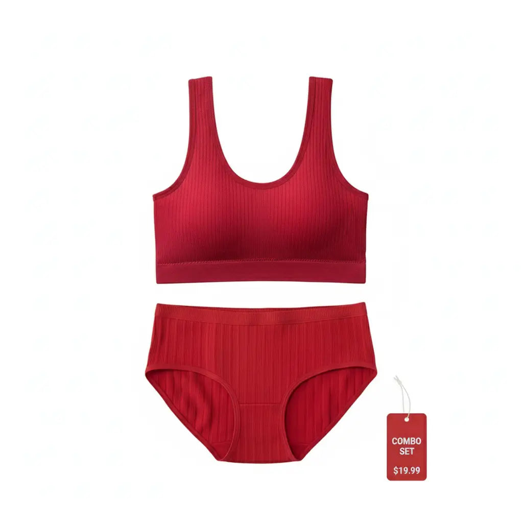 Premium Combo: Red Seamless Bra & Japanese Style Briefs