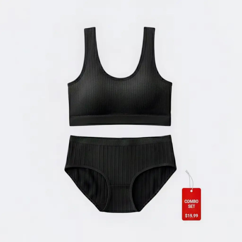 Premium Combo: Black Seamless Bra & Japanese Style Briefs