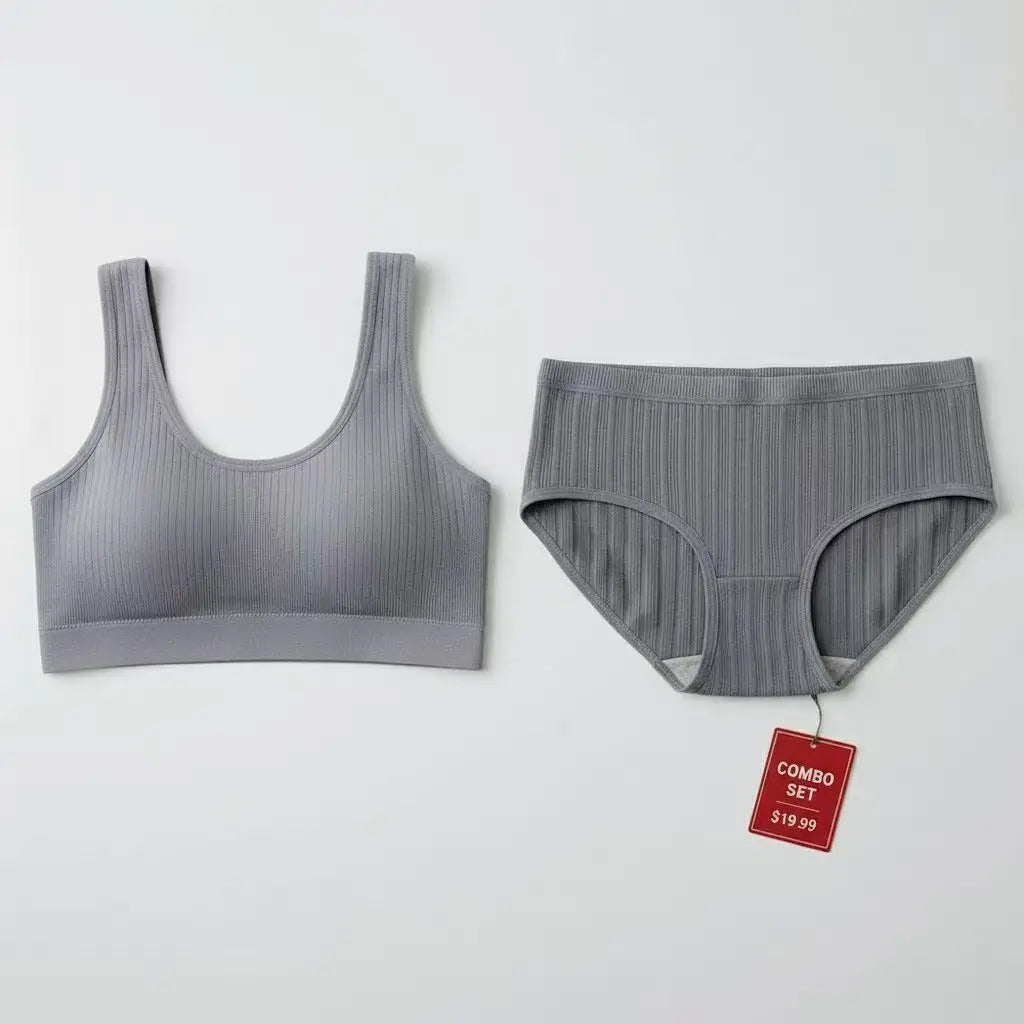 Premium Combo: Gray Seamless Bra & Japanese Style Briefs