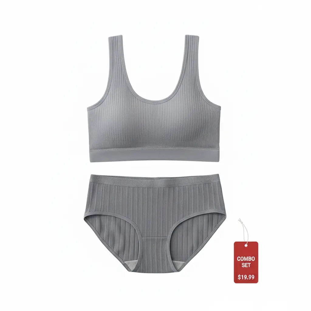 Premium Combo: Gray Seamless Bra & Japanese Style Briefs