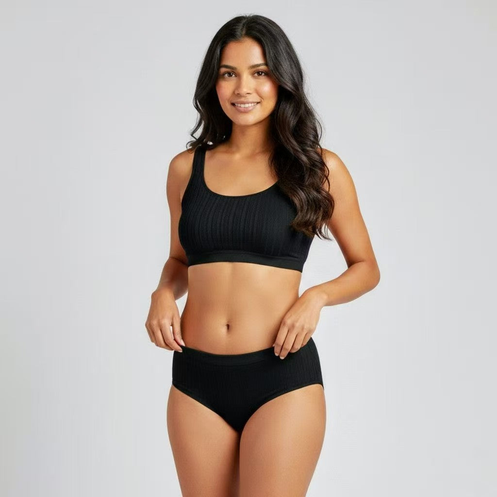 Premium Combo: Black Seamless Bra & Japanese Style Briefs