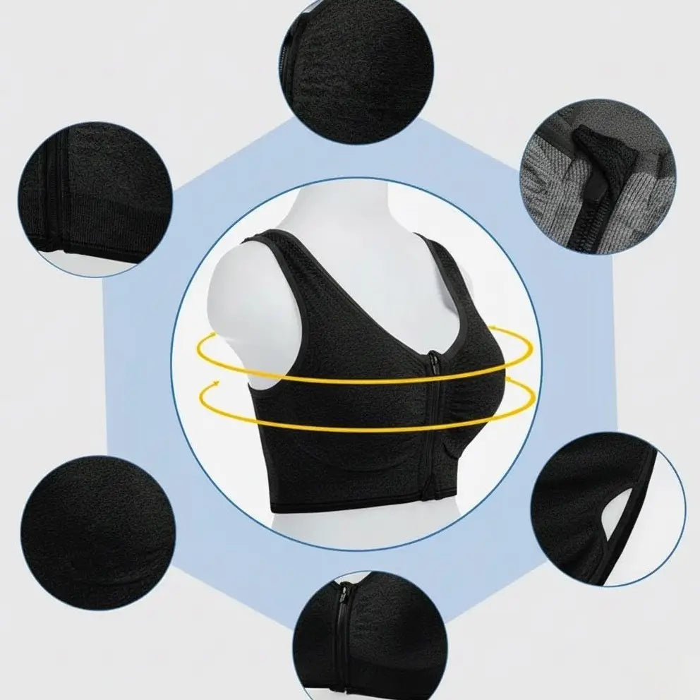 Push-Up Sports Bra – Front Zipper | Yoga, Gym & All-Day Comfort | Black