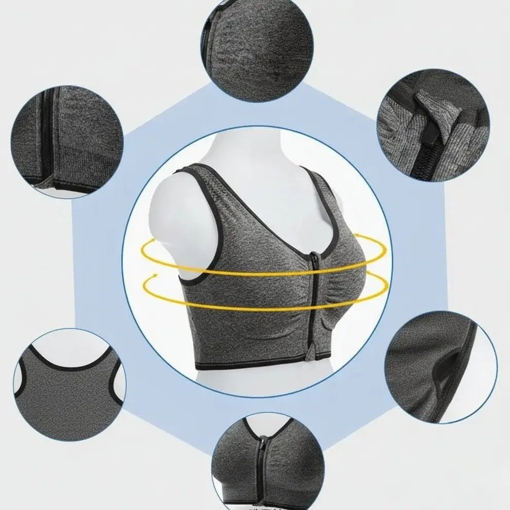 Push-Up Sports Bra – Front Zipper | Yoga, Gym & All-Day Comfort | Gray