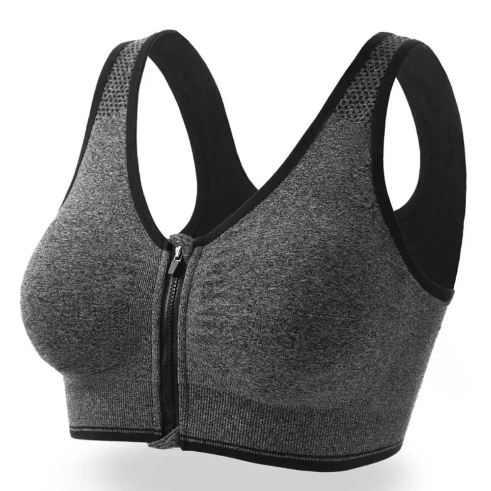 Push-Up Sports Bra – Front Zipper | Yoga, Gym & All-Day Comfort | Gray