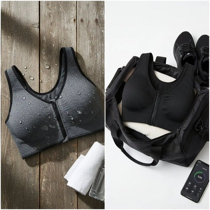 Push-Up Combo Sports Bra – Front Zipper | Yoga, Gym & All-Day Comfort | Gray & Black