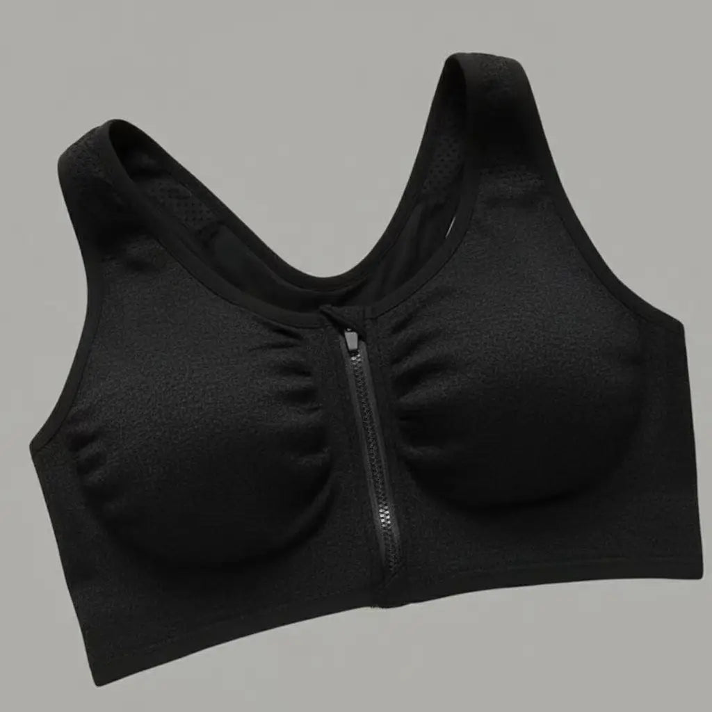 Push-Up Sports Bra – Front Zipper | Yoga, Gym & All-Day Comfort | Black
