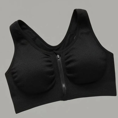 Push-Up Sports Bra – Front Zipper | Yoga, Gym & All-Day Comfort | Black