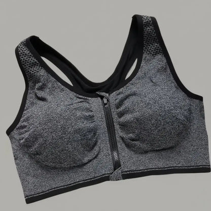 Push-Up Sports Bra – Front Zipper | Yoga, Gym & All-Day Comfort | Gray