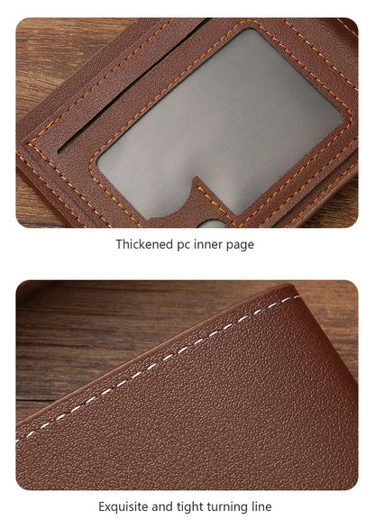 Men's wallet, leather short multiple card holder, wallet, credit card, ID card holder, casual men's business men's double fold