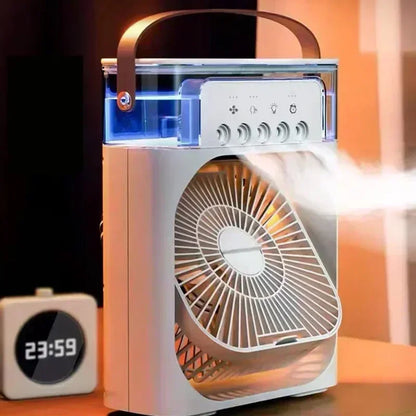 Mini 3 In 1 USB Air Cooler Portable Desk Humidifier Fan With LED Night Light