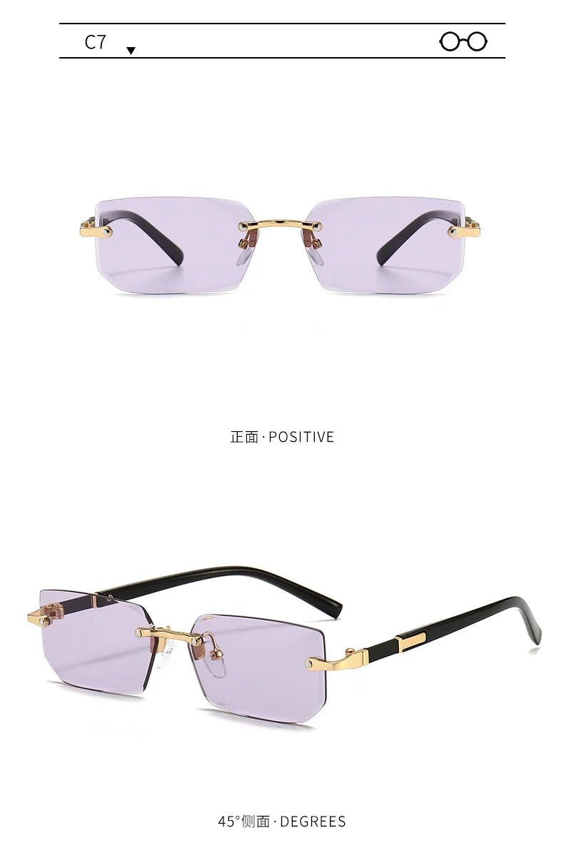 Rimless Sunglasses Rectangle Fashion Popular Women Men Shades Small Square Sun Glasses For Female Male Summer Traveling Glasses