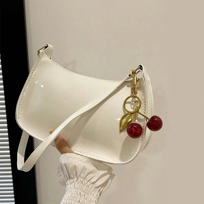 Cherry Pendant PU Leather Shoulder Bag