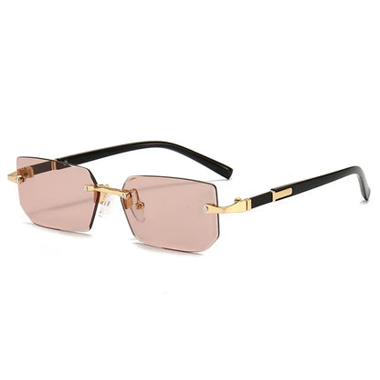 Rimless Rectangle Sunglasses, UV400 Protection  Frameless Sun Glasses, Retro Eyewear for Women & Men