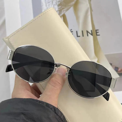 Retro Oval Brown Sunglasses Metal Frame High-end Feel UV400 Sun Visors for Women Men Street Photography