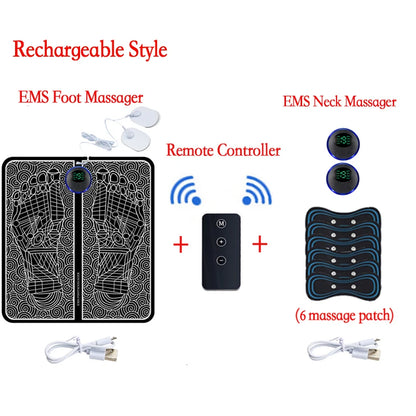 Remote Controller Rechargeable EMS Foot Massager Pad, Portable Electric EMS Muscle Stimulation Massage Mat Relief Pain Relax
