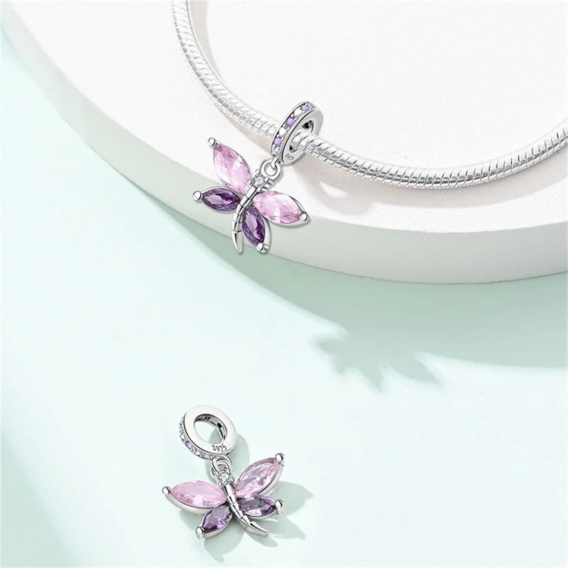 Colorful 925 Silver Plated Butterfly Zircon Charm Bead For Diy Bracelets
